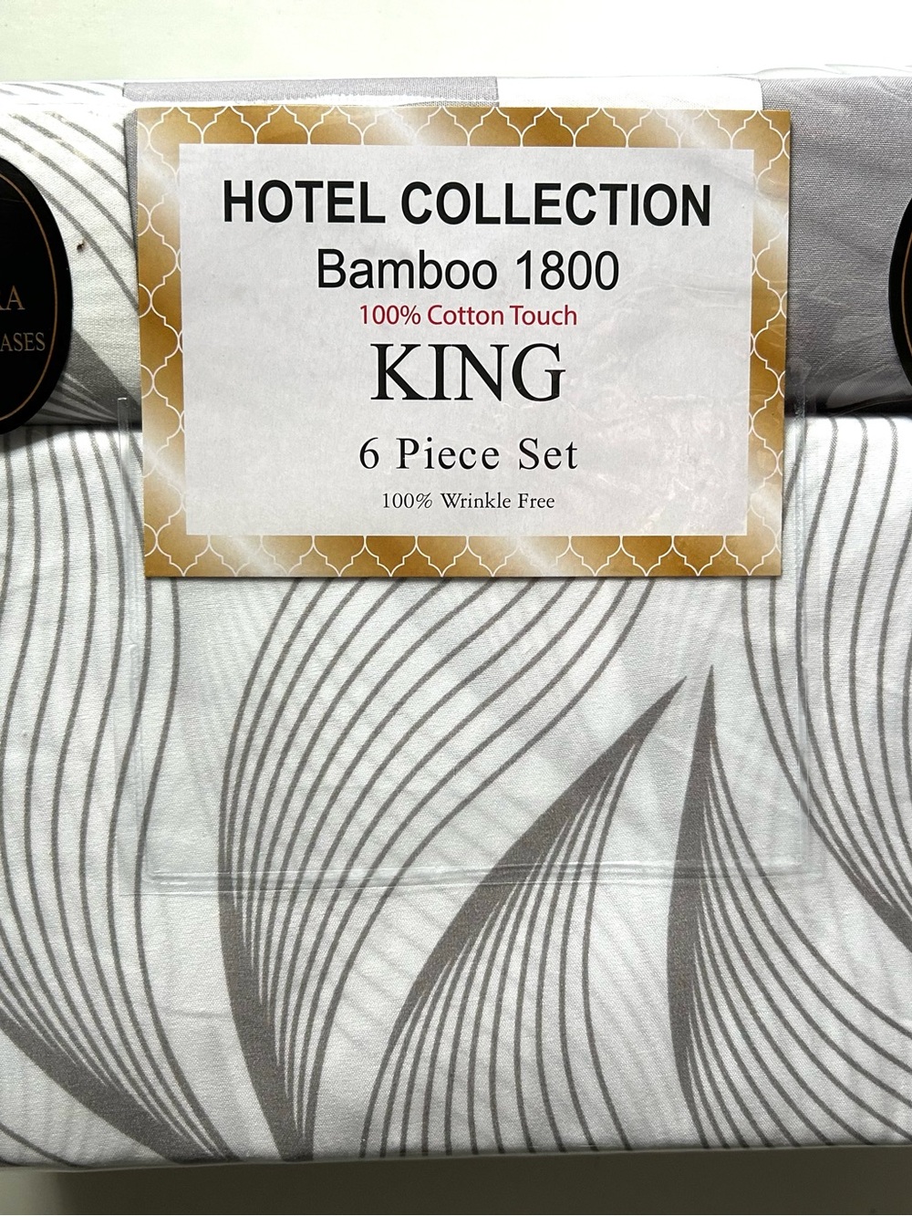 HOTEL COLLECTION King Bamboo 1800 Sheet Set Gray and White - 4 Pillowcases! -SR
